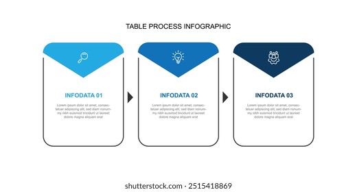 Infographic template vector element with icons and 3 step process can be used for workflow, business information, presentation and web graphic design 