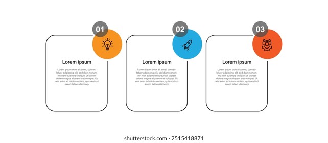 Infographic template vector element with icons and 3 step process can be used for workflow, business information, presentation and web graphic design 