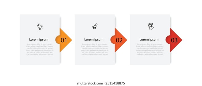 O elemento de vetor de modelo de infográfico com ícones e processo de 3 etapas pode ser usado para fluxo de trabalho, informações de negócios, apresentação e design gráfico da Web 