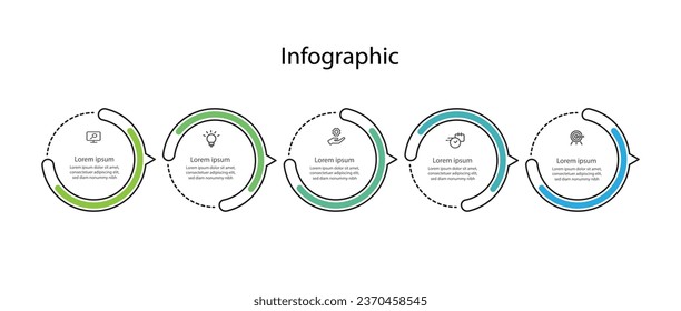 Infographic template vector element. Timeline process with 5 step options 