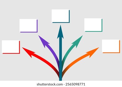 Infographic template vector with five options and colorful arrows pointing for different directions