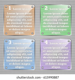 Infographic template. Vector glass square infographic elements on a gray background. Transparent frames for text.