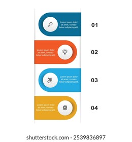 El Vector de Plantilla de infografía con íconos y proceso de 4 pasos se puede utilizar para el flujo de trabajo, la información comercial y la presentación de datos de Web 