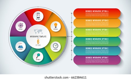 Infographic template. Vector illustration. Abstract banner with 6 steps, options. Can be used for business presentation, workflow layout, diagram, chart, web design.