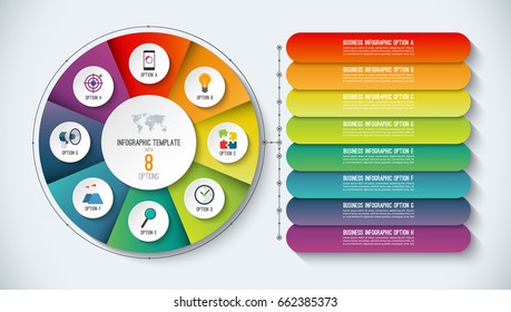 Infographic template. Vector illustration. Abstract banner with 8 steps, options. Can be used for business presentation, workflow layout, diagram, chart, web design.