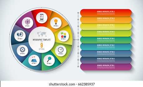 Infographic template. Vector illustration. Abstract banner with 9 steps, options. Can be used for business presentation, workflow layout, diagram, chart, web design.