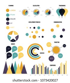 Infographic Template Vector Set, Clean Business Strategy Presentation. Circular Bar, Pie Chart, Diagram Business World, Social Percent Report. Annual Concept, Communication, Data Targeting Inforgaphic