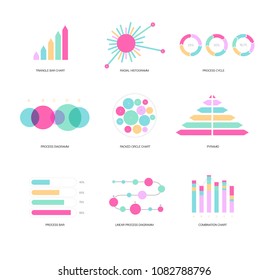 Infographic Template Vector Set, Clean Business Strategy Presentation. Pie Chart, Circular Bar, Linear Diargam Technology Statistic Layout. Chart Graphic, Business Statistics Infographic Template.