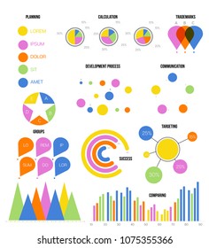 Infographic Template Vector Set Modern Business Process Presentation. Pie Chart, Circular Bar, Linear Diargam Education, Ads, Growth Report. Chart Graphic, Business Marketing Infographic Template.