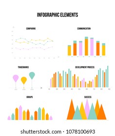 Infographic Template Vector Set Modern Business Strategy Presentation. Pie Chart Circular Bar, Linear Diargamm Modern Statistic Clean Layout. Chart Graphic, Business Statistics Infographic Template.