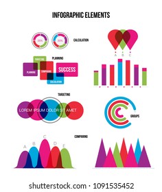 Infographic Template Vector Set Modern Business Strategy Presentation. Pie Chart, Circular Bar, Linear Diargam Modern Statistic Clean Layout. Chart Graphic, Business Statistics Infographic Template.