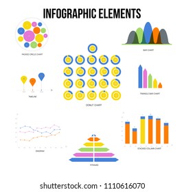 Infographic Template Vector Set Modern Business Process Presentation. Pie Chart, Circular Bar, Linear Diargam Education, Ads, Growth Report. Circle Graphic, Info Visualization, Infographic Elements
