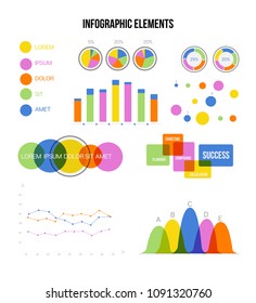 Infographic Template Vector Set Simple Business Strategy Presentation. Pie Chart, Circular Bar, Linear Diargam Technology Data Report Layout. Chart Graphic, Cool Marketing Infographic Elements