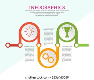Infografische Vorlage mit visuellen Symbolen. 3 Stufen des Geschäfts, der Ausbildung, des Marketing oder des finanziellen Erfolgs. Vektorgrafik