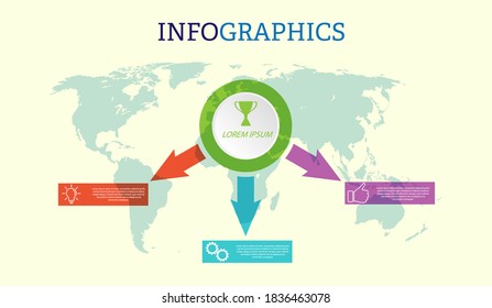Infographic template with visual icons. 3 stages of business, training, marketing or financial success. Vector illustration