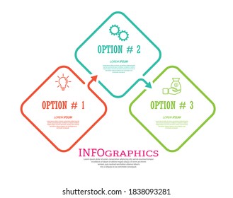 Infografische Vorlage mit visuellen Symbolen. 3 Stufen des Geschäfts, der Ausbildung, des Marketing oder des finanziellen Erfolgs. Vektorgrafik