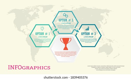 Infografische Vorlage mit visuellen Symbolen. 3 Stufen des Geschäfts, der Ausbildung, des Marketing oder des finanziellen Erfolgs. Vektorgrafik
