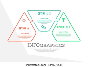 Infografische Vorlage mit visuellen Symbolen. 3 Stufen des Geschäfts, der Ausbildung, des Marketing oder des finanziellen Erfolgs. Vektorgrafik