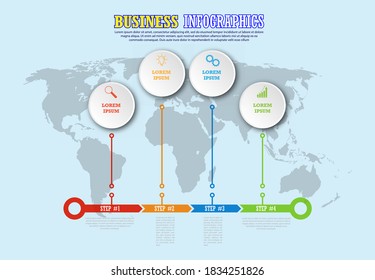 Infografische Vorlage mit visuellen Symbolen. 4 Schritte zur Modellierung eines Geschäfts, der Finanzen, des Projekts, des Plans oder des Marketing. Vektorgrafik