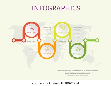 Infografische Vorlage mit visuellen Symbolen. 4 Stufen des Geschäfts, der Ausbildung, des Marketing oder des finanziellen Erfolgs. Vektorgrafik