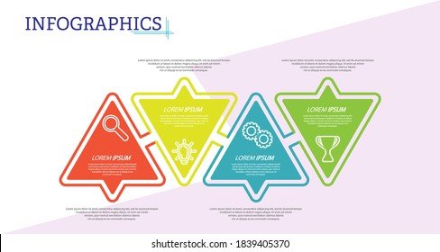 Infografische Vorlage mit visuellen Symbolen. 4 Stufen des Geschäfts, der Ausbildung, des Marketing oder des finanziellen Erfolgs. Vektorgrafik