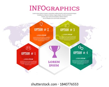 Infographic template with visual icons. 4 stages of business, training, marketing or financial success. Vector illustration