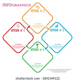Plantilla infográfica con iconos visuales. 4 etapas de negocio, formación, marketing o éxito financiero. Ilustración del vector