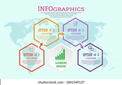 Infographic template with visual icons. 4 stages of business, training, marketing or financial success. Vector illustration