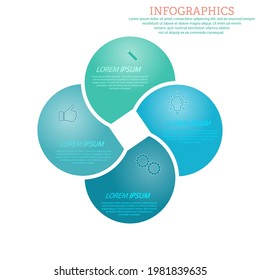 Infografische Vorlage mit visuellen Symbolen. 4 Stufen des Geschäfts, der Ausbildung, des Marketing oder des finanziellen Erfolgs. Vektorgrafik