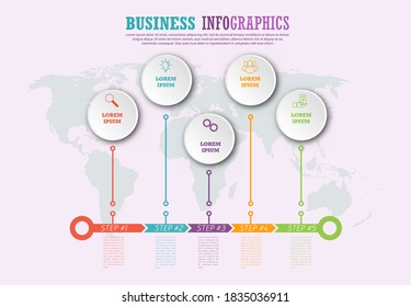 Infographic template with visual icons. 5 steps for modeling a business, Finance, project, plan, or marketing. Vector illustration