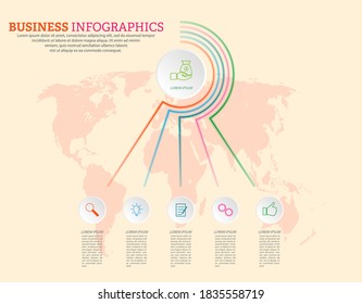 Infographic template with visual icons. 5 stages of business, training, marketing or financial success. Vector illustration