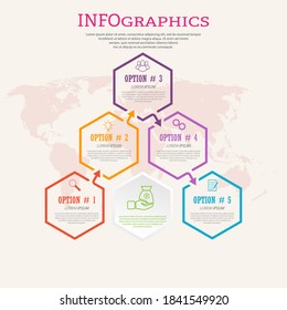 Infographic template with visual icons. 5 stages of business, training, marketing or financial success. Vector illustration