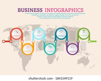 Infographic template with visual icons. 7 stages of business, training, marketing or financial success. Vector illustration