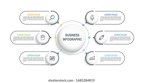 Infographic template visualization of business data on a timeline with 6 steps. Workflow diagram or banner for web design.