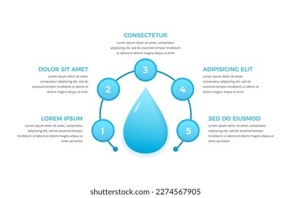 Infographic template with water drop and five elements for text around it, vector eps10 illustration