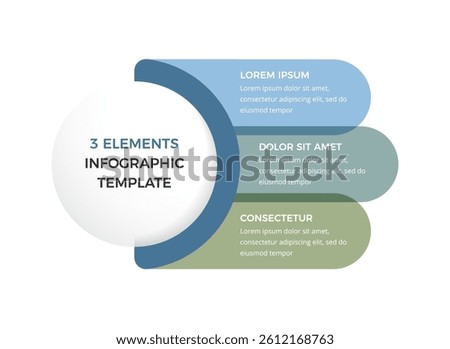 Infographic template with a white circular central section for the title and three horizontal elements for your text, vector eps10 illustration