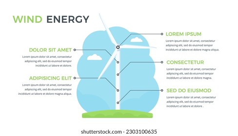 Plantilla infográfica con turbina eólica con cinco elementos para su texto, ilustración de eps10 vectoriales