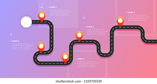 Infographic template winding asphalt road with pin-pointers. Vector EPS 10