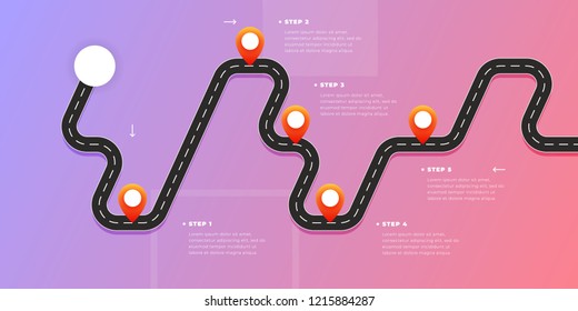 Infographic template winding asphalt road with pin-pointers. Vector EPS 10