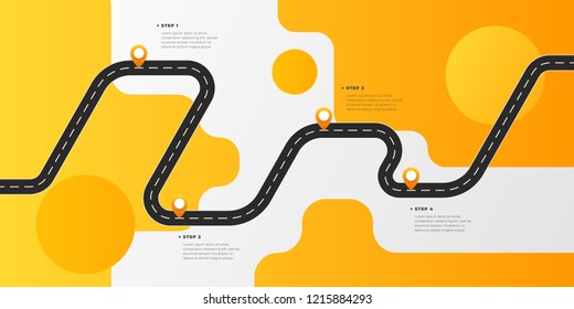 Infographic template winding asphalt road with pin-pointers. Vector EPS 10