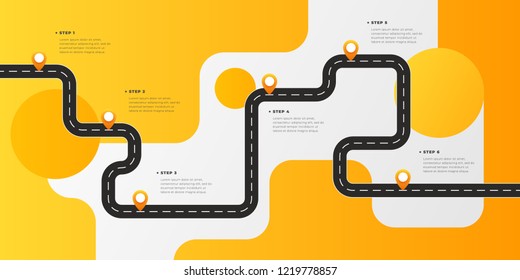 Infographic template winding asphalt road with pin-pointers. Vector EPS 10