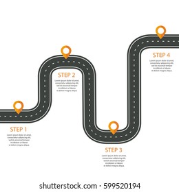 Infographic template. Winding road with pin pointers. Vector EPS 10