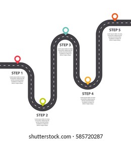 Infographic template. Winding road with pin-pointer.  Vector EPS 10