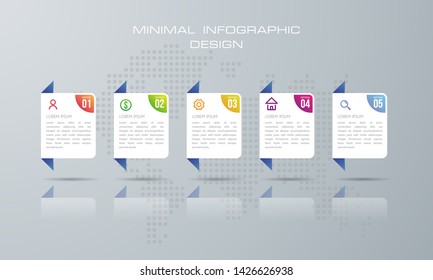 Infographic template with5 options, workflow, process chart,Timeline infographics design vector can be used for workflow layout, diagram, annual report, web design, steps or processes. - Vector