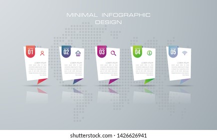 Infographic template with5 options, workflow, process chart,Timeline infographics design vector can be used for workflow layout, diagram, annual report, web design, steps or processes. - Vector