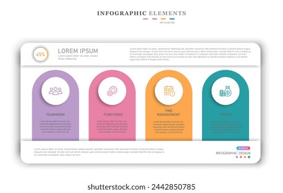 Infographic template. Work schedule, flat business icon design, with words like teamwork, time management and profit.