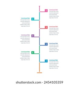 Infografik Vorlage für die Welt der Bildung, Wirtschaft, Zeitschrift, Jahresbericht. Siebenstufige Briefing-Vorlage. Lineare Information Vorlage