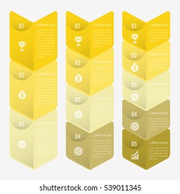 infographic template yellow with 3, 4, 5 steps