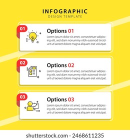 Infographic template yellow background. 3 Step timeline journey, calendar Flat simple infographics design template. presentation graph. Business concept with 3 options, vector illustration.