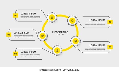 Plantilla de infografía con la opción y el ícono de círculo de color amarillo 5